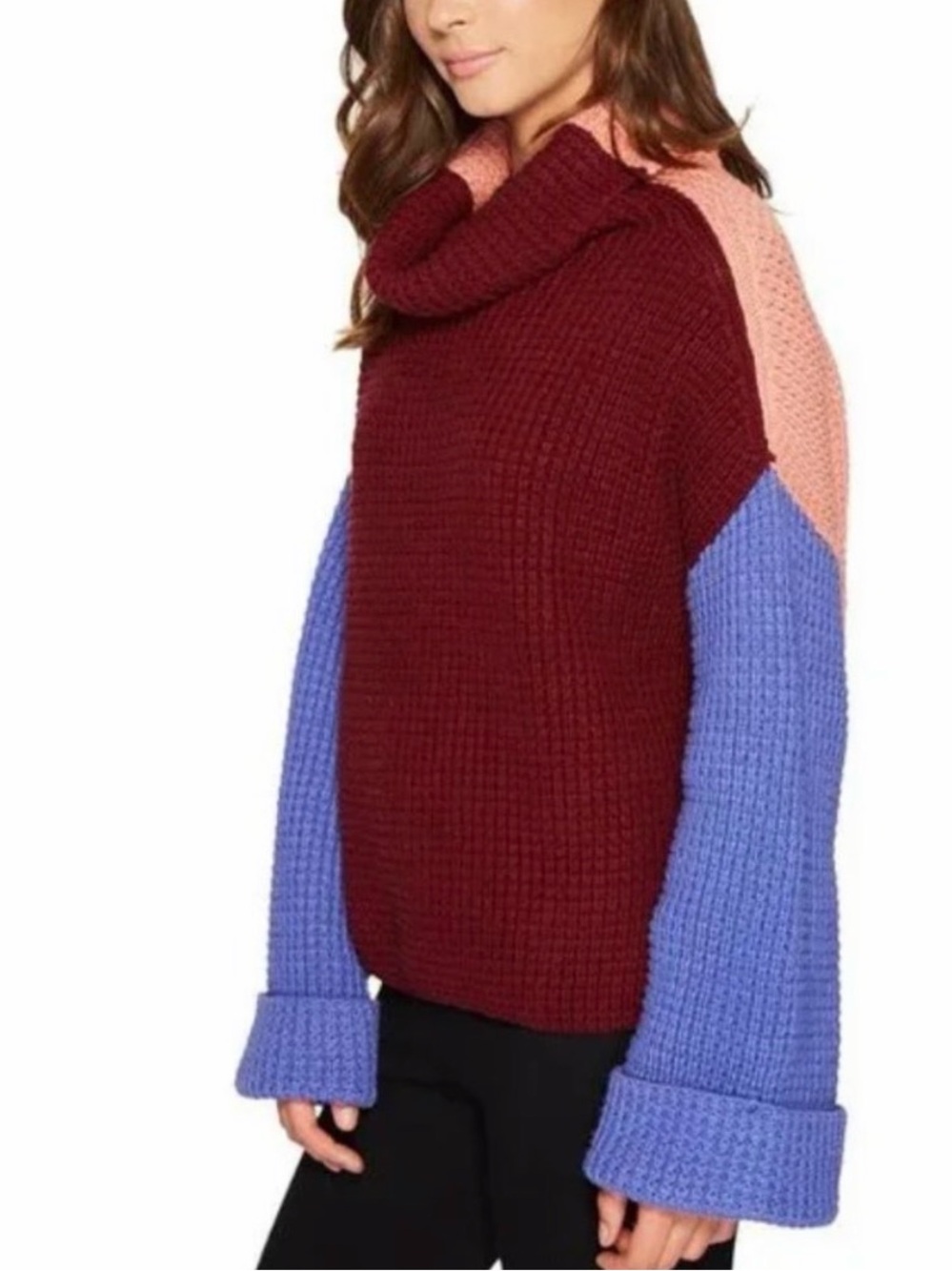 Free People Colorblock Turtleneck Sweater